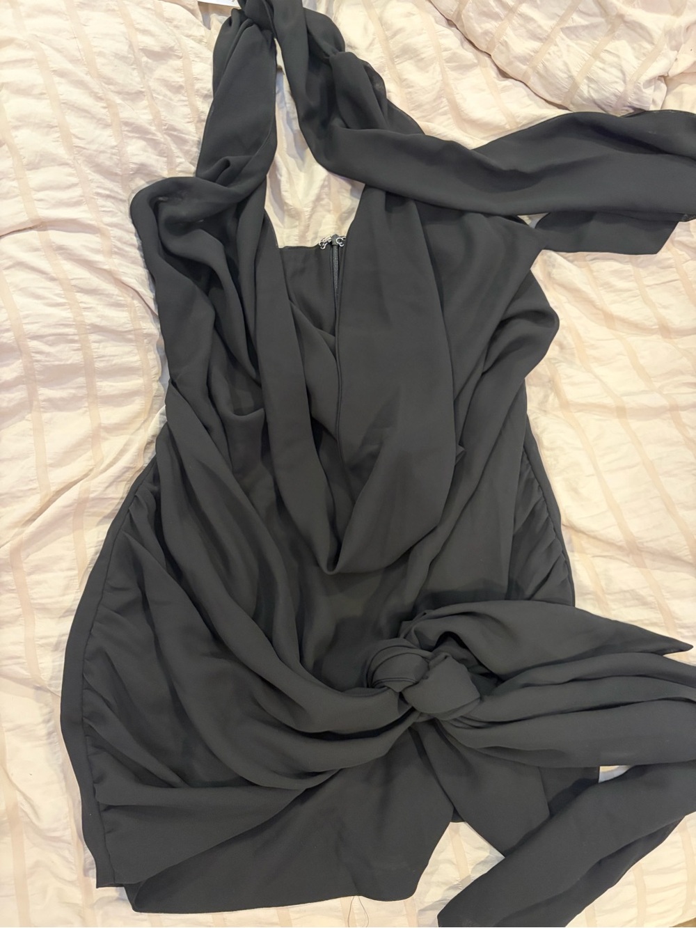 REVOLVE Black Knot-Front Halter Mini Dress